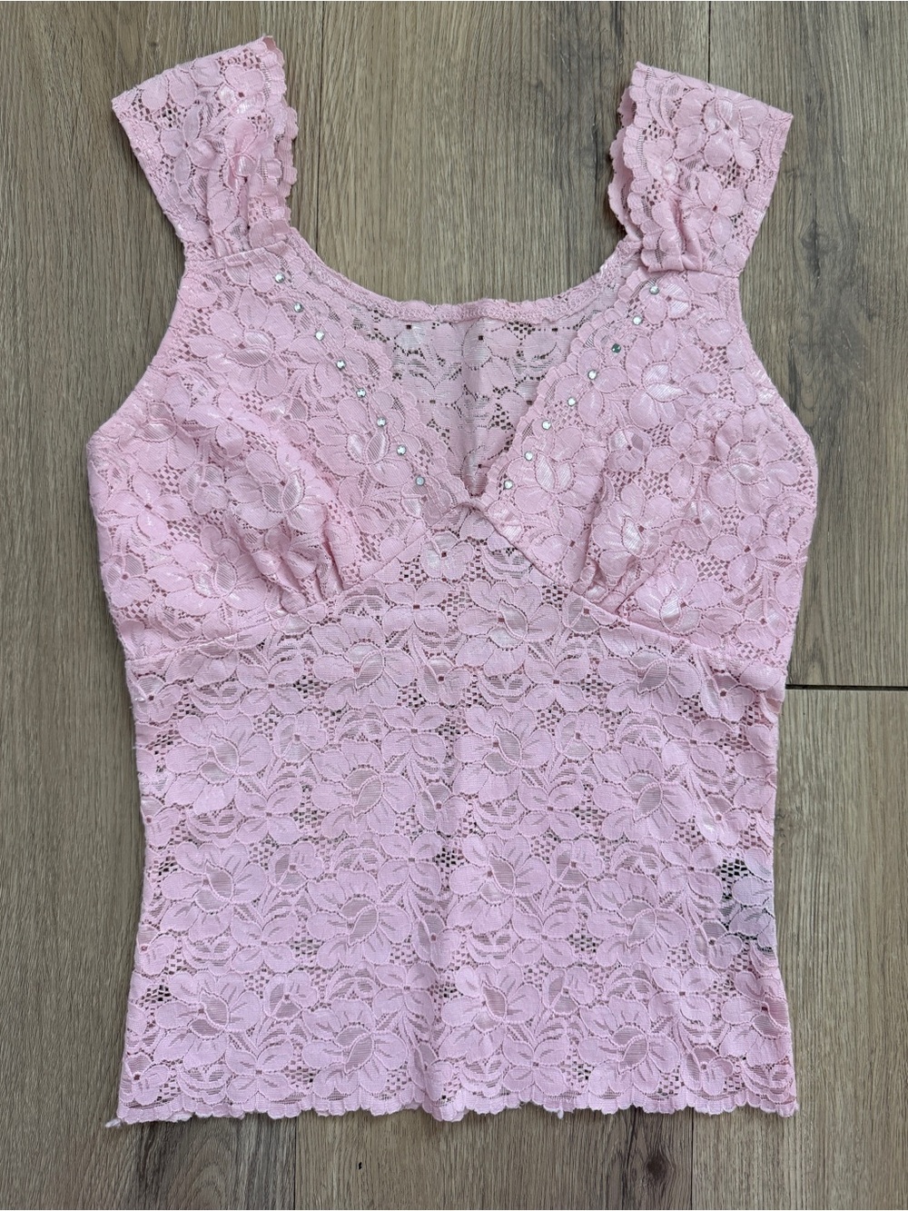 Seduction Y2K Women's Light Pink Floral Lace Camisole Vneck Tank Top Size Small